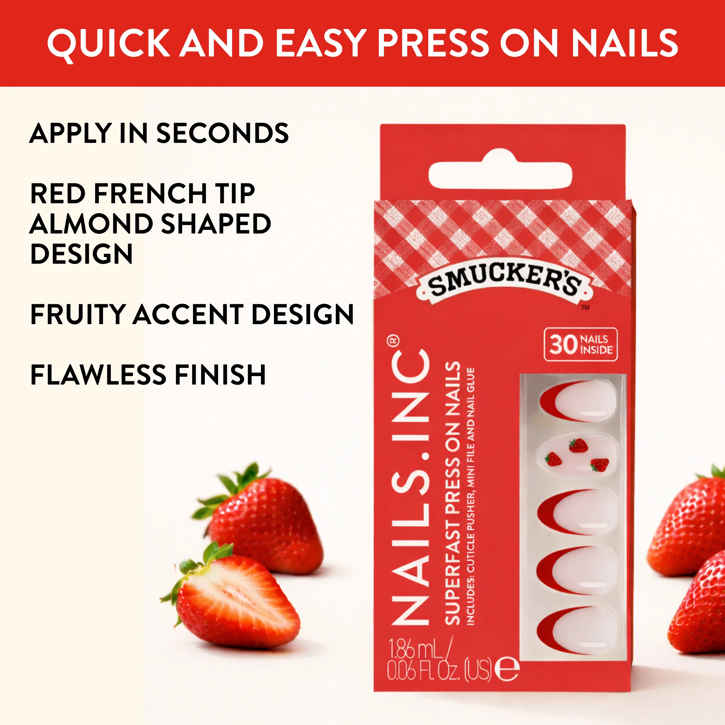 Nails.INC x Smucker’s® Strawberry Picked French Tip Press-On Nails - Image 4